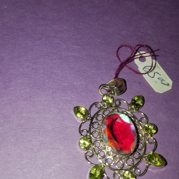 New Sterling silver and Mystic Topaz pendant with peridot accents - Picture 5 of 7